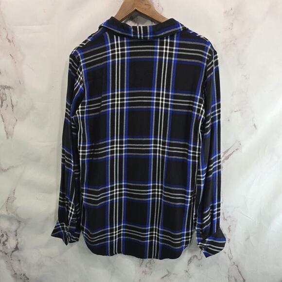 Anthropologie Shirt Womens Small Button Up Plaid Black Blue Sanctuary - Picture 6 of 12